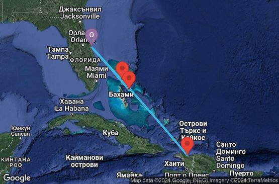 Маршрут на круиз 6 дни САЩ, Бахамските острови, Хаити - 06E023