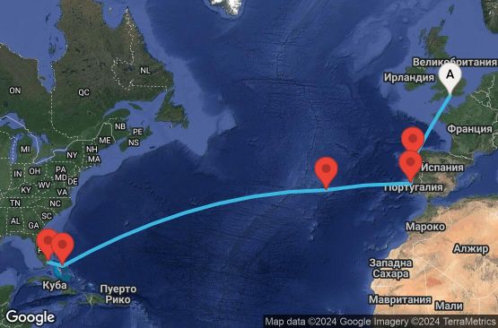 Маршрут на круиз 14 дни Великобритания, Испания, Португалия, Бахамските острови, САЩ - 14T243