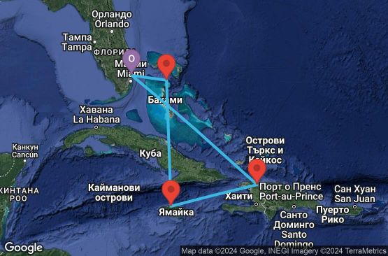 Маршрут на круиз 6 дни САЩ, Бахамските острови, Ямайка, Хаити - 06W225