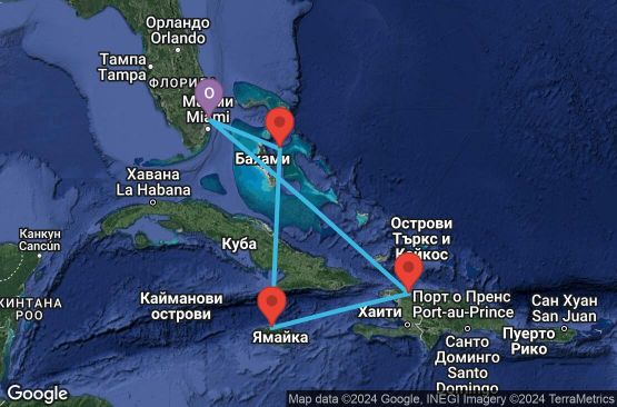 Маршрут на круиз 6 дни САЩ, Бахамските острови, Ямайка, Хаити - 06W228