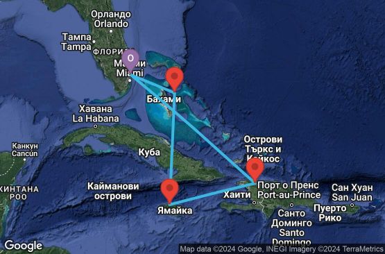 Маршрут на круиз 6 дни САЩ, Бахамските острови, Ямайка, Хаити - 06W229