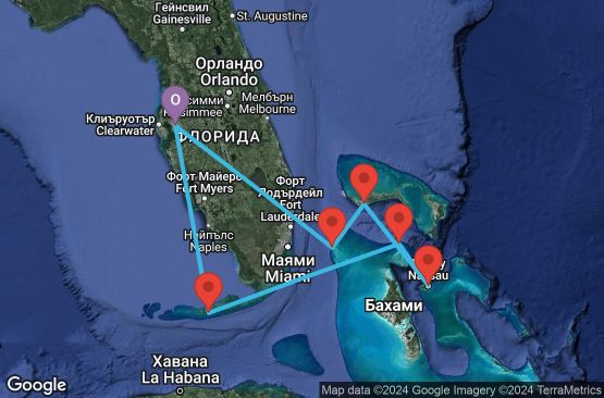 Маршрут на круиз 7 дни САЩ, Бахамските острови - 7BH121
