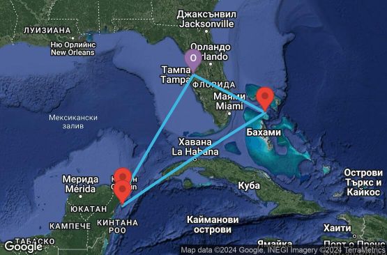 Маршрут на круиз 7 дни САЩ, Бахамските острови, Мексико - 07W640