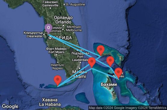Маршрут на круиз 7 дни САЩ, Бахамските острови - 7BH123