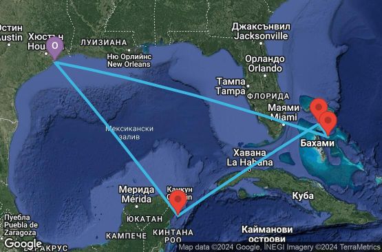 Маршрут на круиз 8 дни САЩ, Мексико, Бахамските острови - 08W049