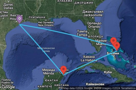 Маршрут на круиз 8 дни САЩ, Бахамските острови, Мексико - 08W054