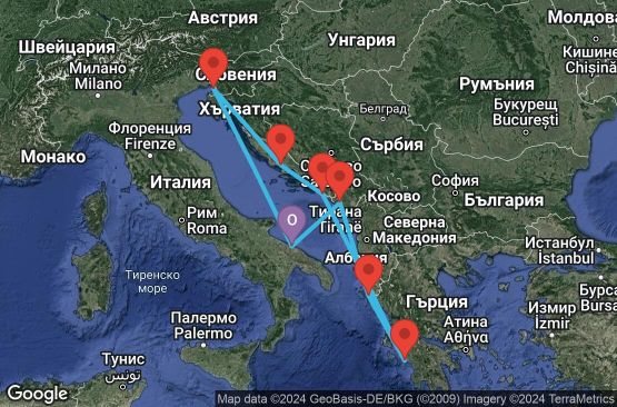 Маршрут на круиз 7 дни Италия, Черна гора, Гърция, Хърватска - BRI07A0I