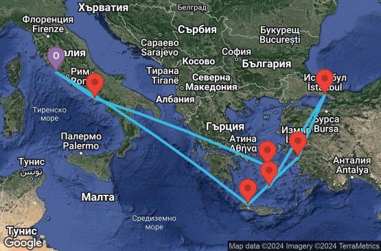 Маршрут на круиз 11 дни Италия, Гърция, Турция - 11M284