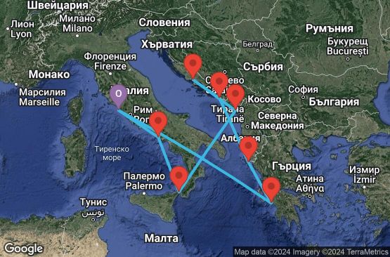 Маршрут на круиз 10 дни Италия, Гърция, Хърватска, Черна гора - 10M363