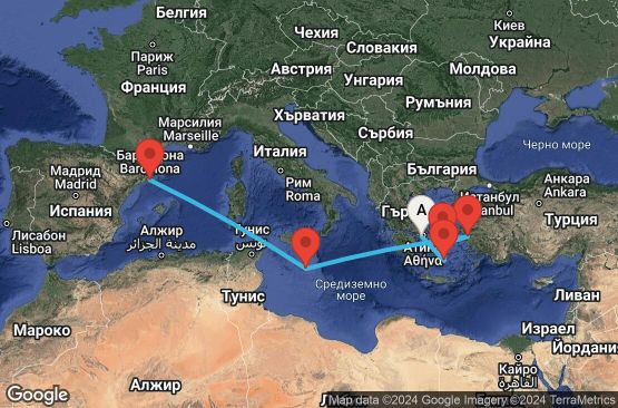 Маршрут на круиз 7 дни Гърция, Турция, Малта, Испания - 07M776