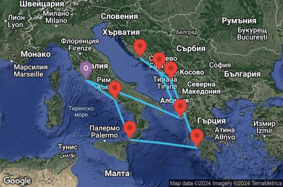 Маршрут на круиз 10 дни Италия, Гърция, Хърватска, Черна гора - 10M364