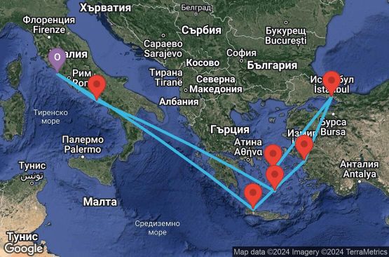 Маршрут на круиз 11 дни Италия, Гърция, Турция - 11M285