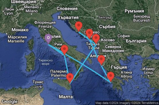 Маршрут на круиз 10 дни Италия, Гърция, Хърватска, Черна гора - 10M365