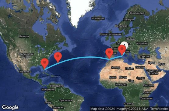 Маршрут на круиз 13 дни Италия, Гибралтар, Бермудските острови, САЩ - 13T137