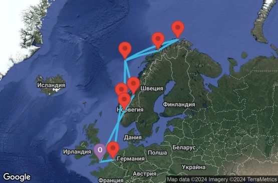 Маршрут на круиз 12 дни Великобритания, Белгия, Норвегия - 12U414