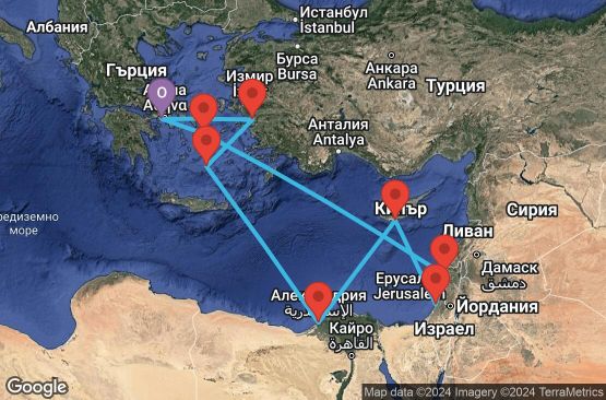 Маршрут на круиз 12 дни Гърция, Турция, Египет, Кипър, Израел - 12M641