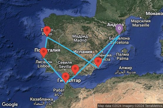 Маршрут на круиз 9 дни Испания, Португалия, Мароко - 09M308
