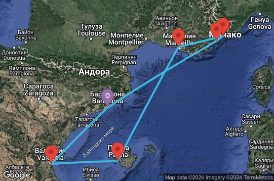 Маршрут на круиз 7 дни Испания, Франция - 07M780