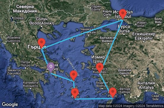 Маршрут на круиз 10 дни Гърция, Турция - 10M372