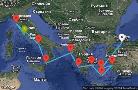 Маршрут на круиз 11 дни Италия и гръцки острови - SKEU11CNNISTCIV