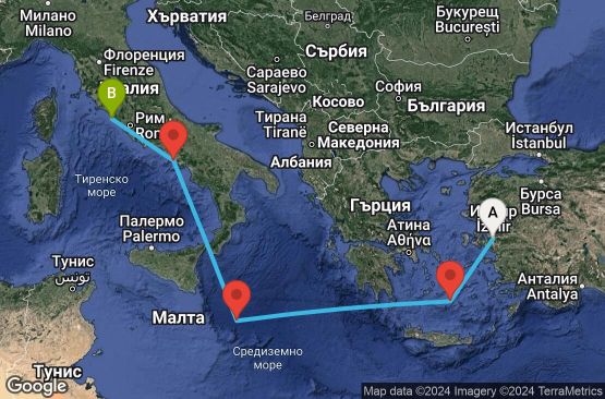 Маршрут на круиз 4 дни Турция, Гърция, Италия - UTYT