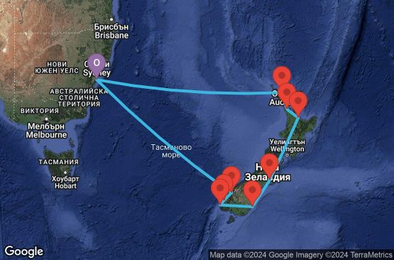 Маршрут на круиз 12 дни около Нова Зеландия - 12K178