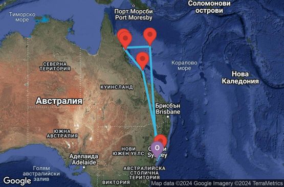 Маршрут на круиз 11 дни източна Австралия - 11K161