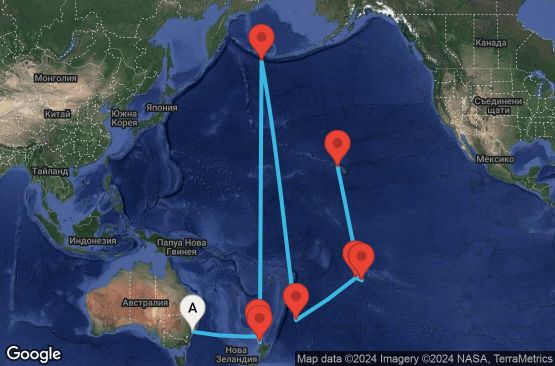 Маршрут на круиз 17 дни Австралия, Нова Зеландия, Френска Полинезия и Хавай - 18T045