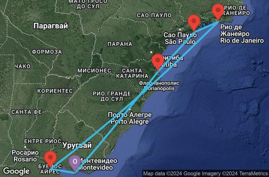 Маршрут на круиз 8 дни Уругвай, Бразилия, Аржентина - UU0I