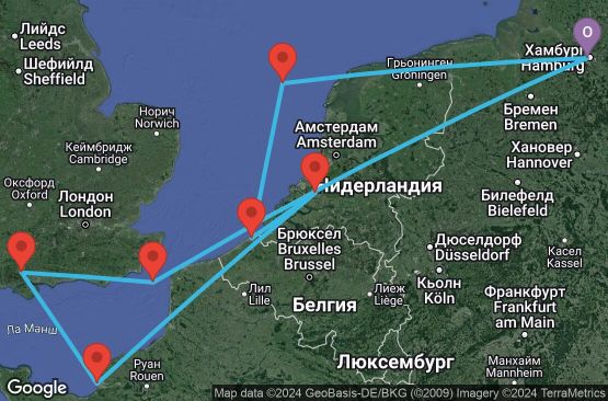 Маршрут на круиз 7 дни Германия, Белгия, Холандия, Франция, Великобритания - UUOA