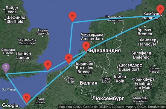 Маршрут на круиз 7 дни Великобритания, Германия, Белгия, Холандия, Франция - UUOF