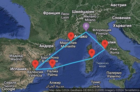 Маршрут на круиз 7 дни Италия, Франция, Испания - SVN07A2J