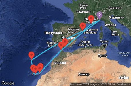 Маршрут на круиз 14 дни Италия, Испания, Мароко, Португалия, Франция - SVN14A3A