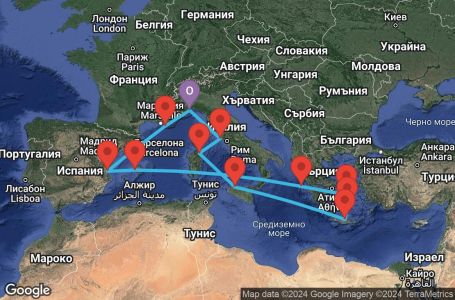 Маршрут на круиз 14 дни Италия, Франция, Испания, Гърция - SVN14A2U