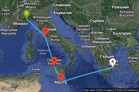 Маршрут на круиз 5 дни Гърция, Малта, Италия - ATH05A01