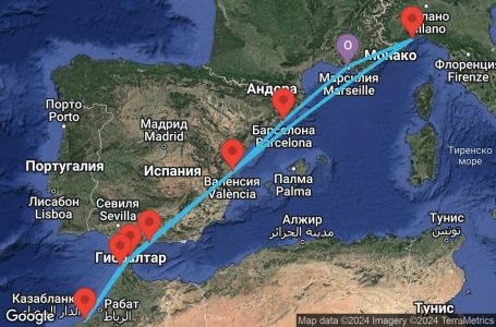 Маршрут на круиз 10 дни Франция, Италия, Испания, Мароко, Гибралтар - MRS10A0T