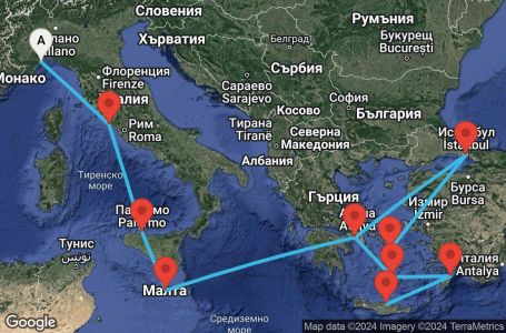Маршрут на круиз 12 дни Италия, Малта, Гърция, Турция - SVN12A0C