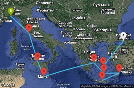 Маршрут на круиз 10 дни Турция, Гърция, Малта, Италия - IST10A02