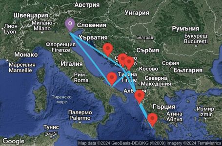 Маршрут на круиз 7 дни Италия, Черна гора, Гърция, Хърватска - PMA07A0J