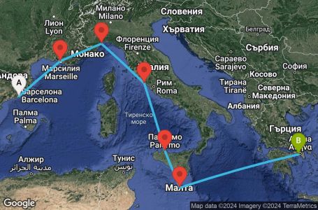 Маршрут на круиз 7 дни Испания, Франция, Италия, Малта, Гърция - BCN07A1F