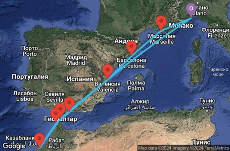 Маршрут на круиз 10 дни Италия, Испания, Мароко, Гибралтар, Франция - SVN10A0T