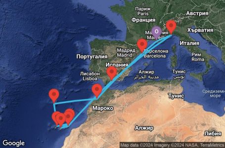 Маршрут на круиз 14 дни Франция, Италия, Испания, Португалия, Мароко - MRS14A2P