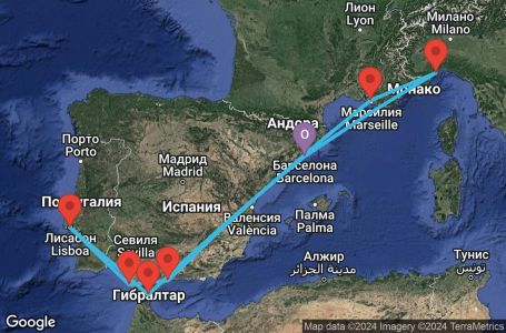 Маршрут на круиз 10 дни Испания, Гибралтар, Португалия, Франция, Италия - BCN10A0K