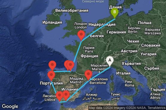 Маршрут на круиз 13 дни Италия, Испания, Португалия, Франция, Германия - SVN13A0I