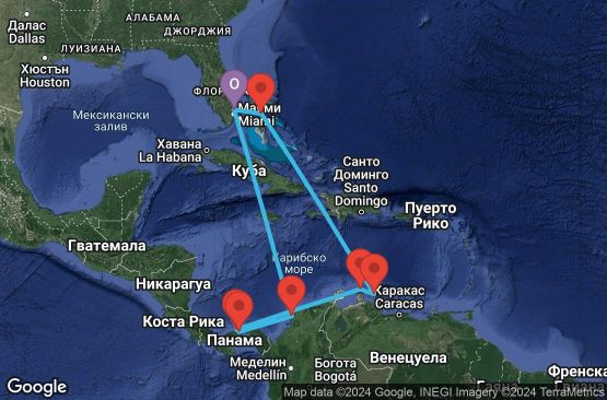 Маршрут на круиз 11 дни САЩ, Колумбия, Панама, Аруба, Холандски Антили, Бахамските острови - 11C022