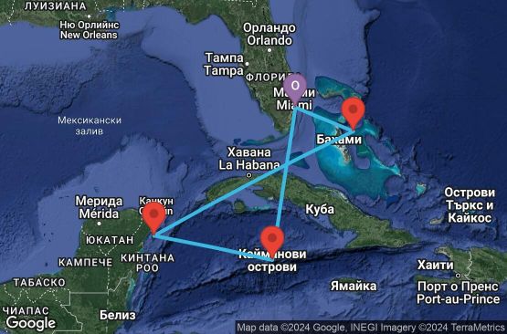 Маршрут на круиз 6 дни САЩ, Каймановите острови, Мексико, Бахамските острови - 06W248