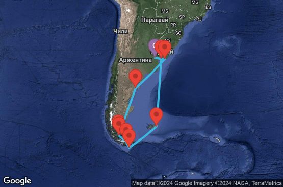 Маршрут на круиз 14 дни Аржентина, Уругвай, Фолкландски острови (Малвински), Чили - 14F115