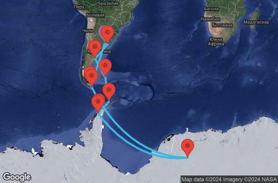Маршрут на круиз 14 дни Аржентина, Чили, Антарктика, Фолкландски острови (Малвински), Уругвай - 14F117