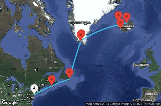 Маршрут на круиз 12 дни САЩ, Канада, Гренландия, Исландия - 12U415
