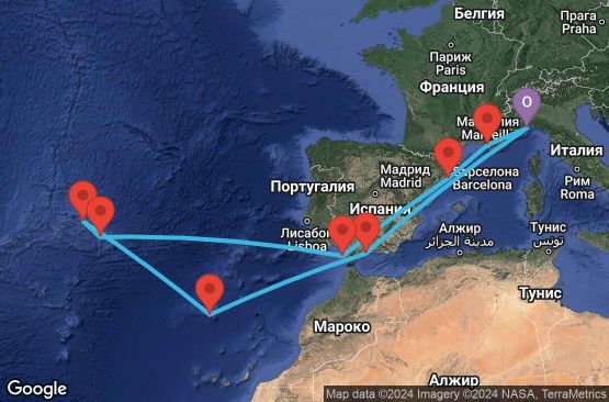 Маршрут на круиз 14 дни Италия, Испания, Португалия, Франция - SVN14A3B